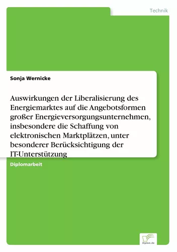 Auswirkungen der Liberalisierung des Energiemarktes auf die Angebotsformen großer Energieversorgungsunternehmen, insbesondere die Schaffung von elektronischen Marktplätzen, unter besonderer Berücksichtigung der IT-Unterstützung
