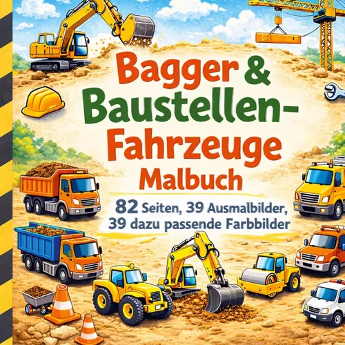 Bagger & Baustellen-Fahrzeug Malbuch