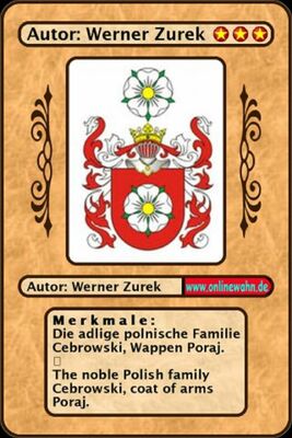 Die adlige polnische Familie Cebrowski, Wappen Poraj. The noble Polish family Cebrowski, coat of arms Poraj.
