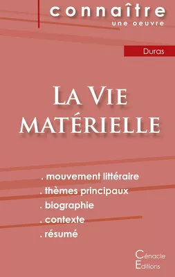 Fiche de lecture La Vie matérielle de Marguerite Duras (Analyse littéraire de référence et résumé complet)