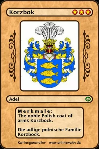 The noble Polish coat of arms Korzbock. Die adlige polnische Familie Korzbock.