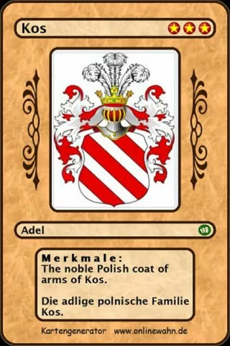 The noble Polish coat of arms of Kos. Die adlige polnische Familie Kos.