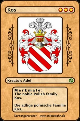 The noble Polish family Kos. Die adlige polnische Familie Kos.